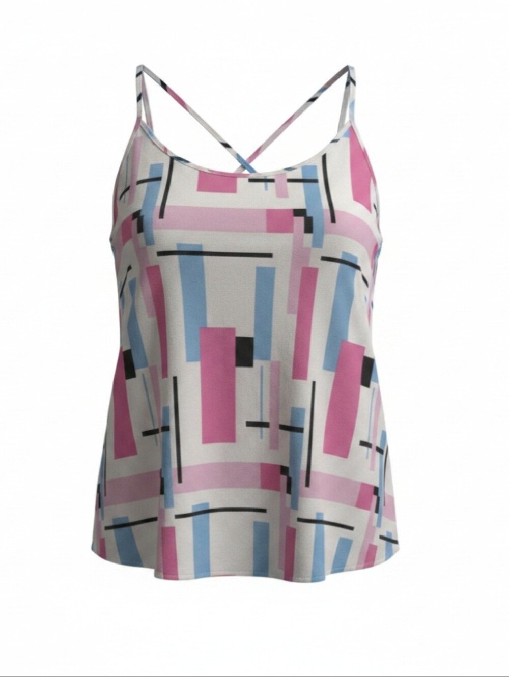 Sleeveless Geometric Print Cami Top in Pink and Blue